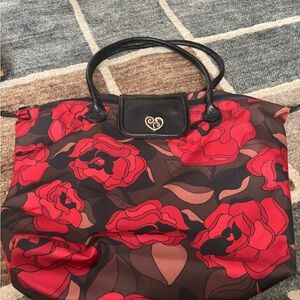 Floral Red and Brown Tote Bag
